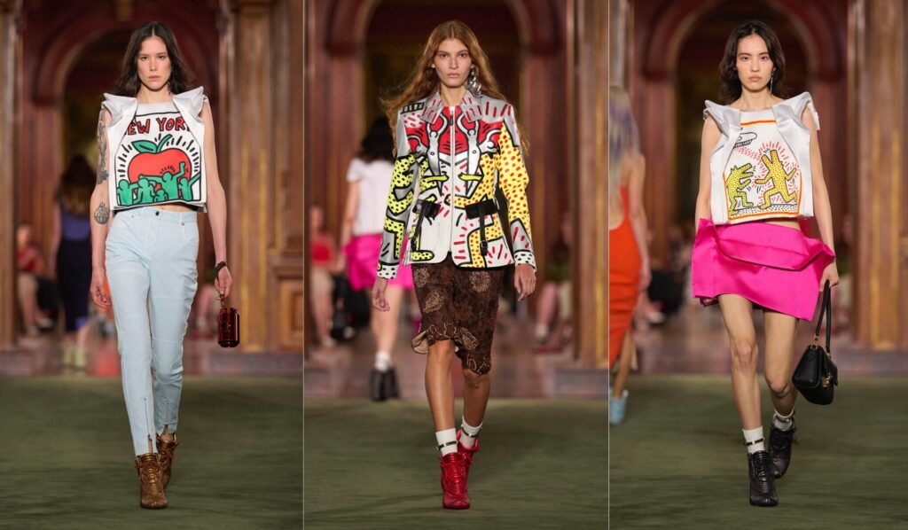 Vibrant, graphic doodles by Keith Haring was also featured in the Louis Vuitton 2027 Cruise Collection.