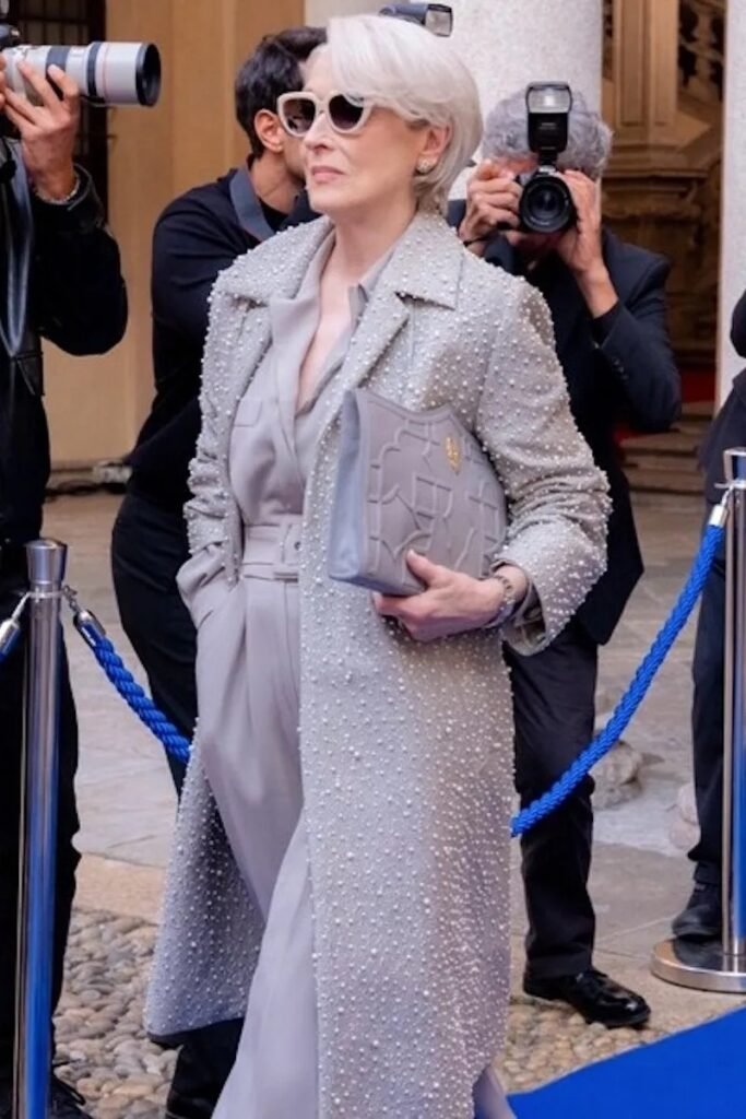 The Dries Van Noten Grey Pearl-Embellished Coat