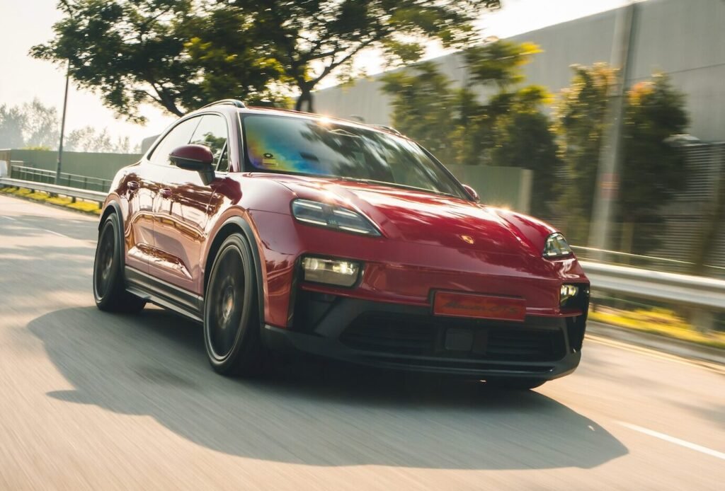 The 2026 Porsche Macan GTS on the move.