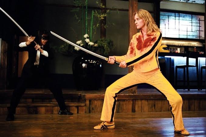 Uma Thurman wearing Onitsuka Tiger in Quentin Tarantino’s Kill Bill Vol. I movie in 2003.